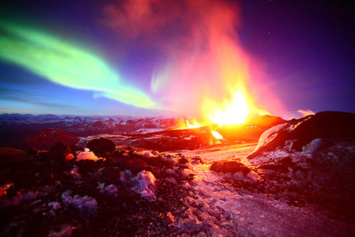 Iceland Volcano Meets Aurora Borealis. Something Awesome Happens