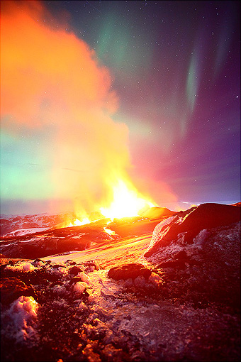 Iceland Volcano Meets Aurora Borealis. Something Awesome Happens