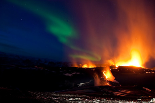 Iceland Volcano Meets Aurora Borealis. Something Awesome Happens