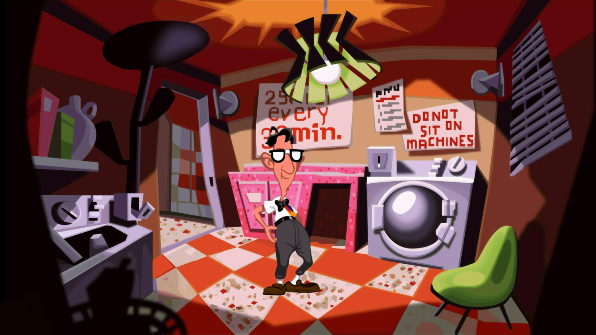 Day of the Tentacle HD Remaster screenshot: Bernard in the laundry room